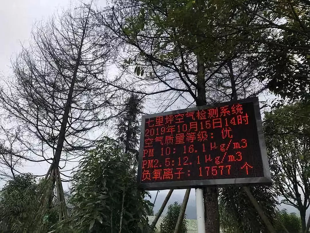 洪雅县七里坪景区内电子牌显示的空气质量。