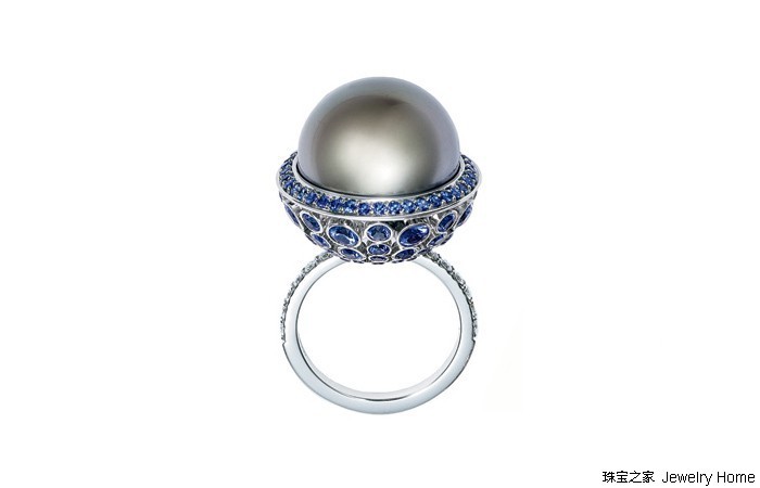 Tiffany &amp; Co. 蒂芙尼 Masterpieces Prism系列 黑珍珠戒指，铂金配蓝宝石