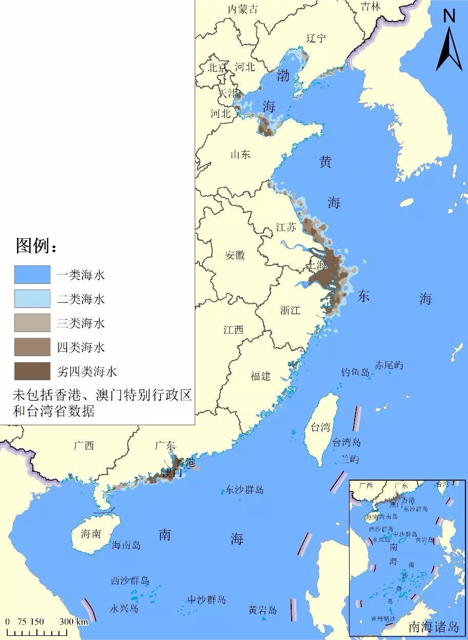2018年夏季中国管辖海域水质分布示意图