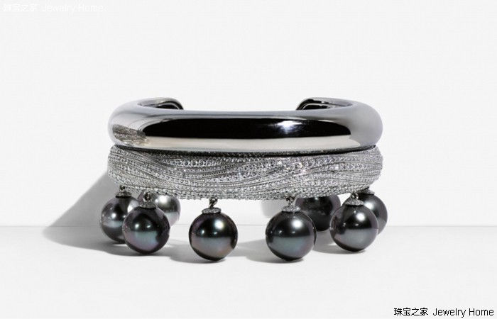 Tiffany &amp; Co. 蒂芙尼 2015 Blue Book系列 黑珍珠手镯，18K白金配钻石