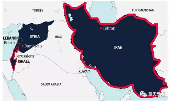 红圈标识西以色列，东伊朗