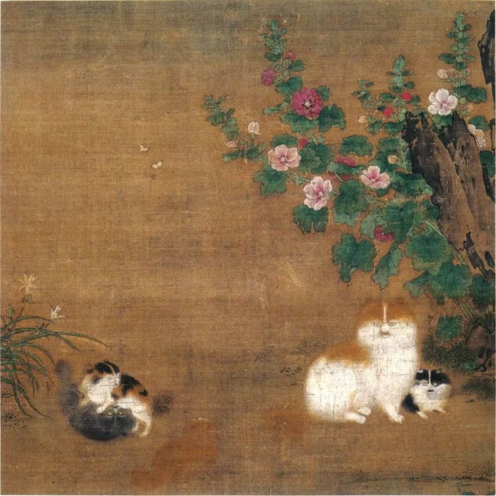 《蜀葵游猫图》，传为南宋画家毛益作品，现藏日本奈良大和文华馆