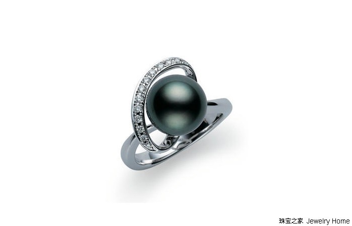 Mikimoto 御木本 Cherishing Love 黑南洋珍珠戒指，18K白金配钻石