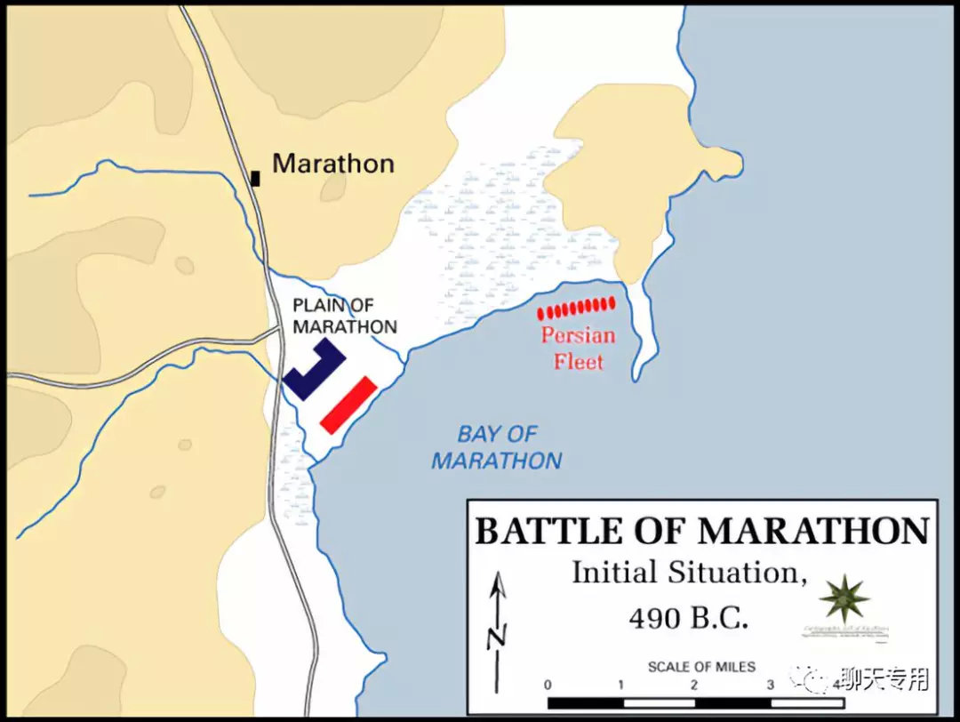 雅典人与波斯人在马拉松平原的对峙局势