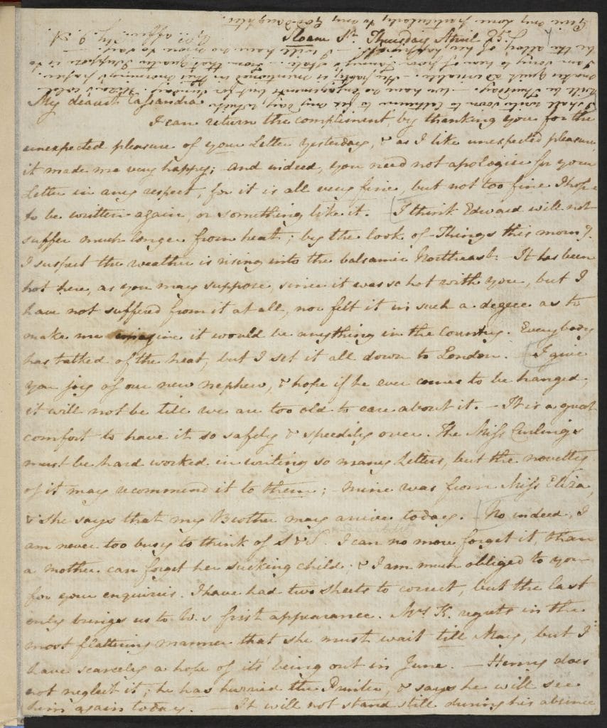 简·奥斯丁在1811年4月25日写给姐姐卡桑德拉的信 。