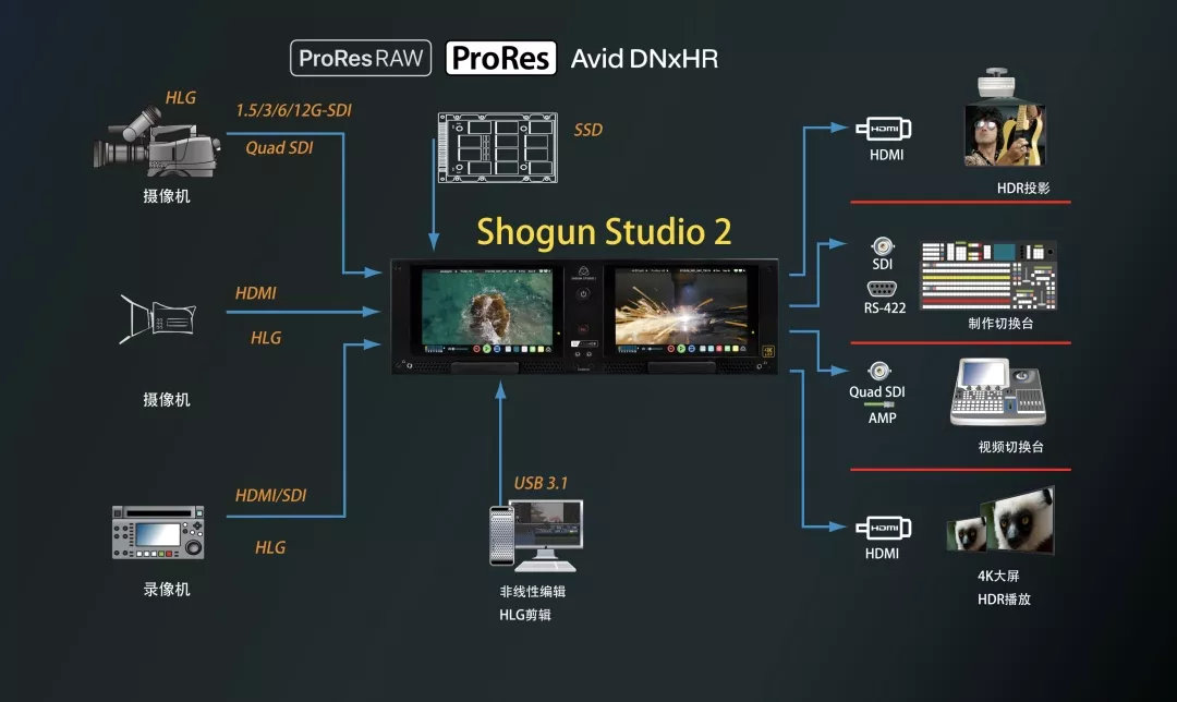 Shogun Studio 2提供了多种信号输入和输出方式。