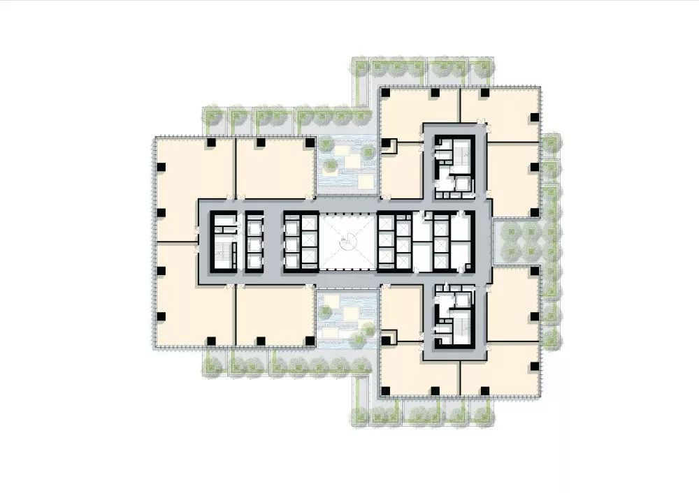 深圳万科云城 - 办公楼层平面图 / Vanke Yun City - Typical Office Floor Plans&copy;WOHA