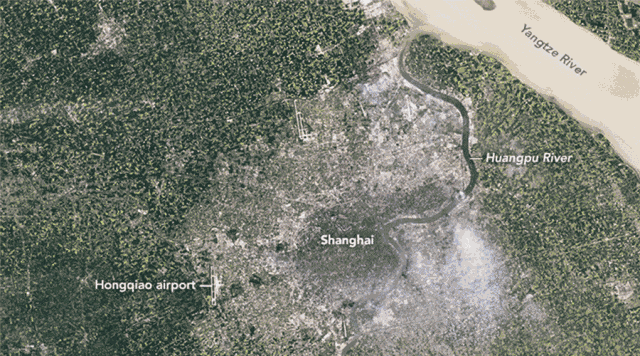 ▲ 上海的市中心在1984至2016年发生的变化，图片来源：美国国家航空和宇宙航行局